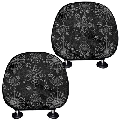 Black And White Wiccan Mystic Print Car Headrest Covers