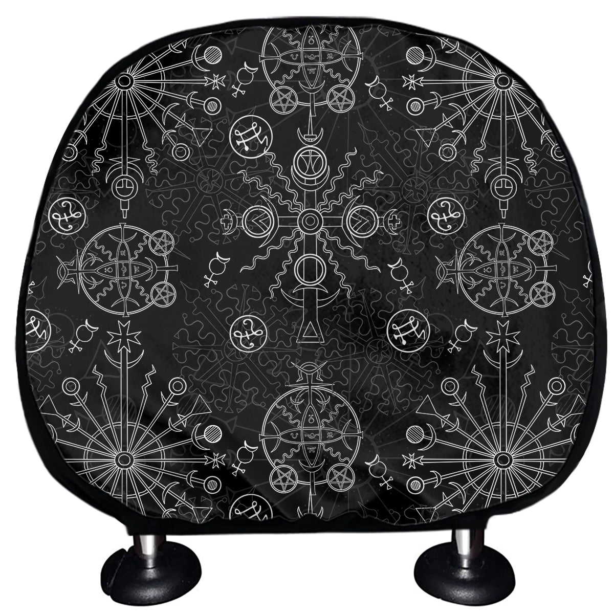 Black And White Wiccan Mystic Print Car Headrest Covers