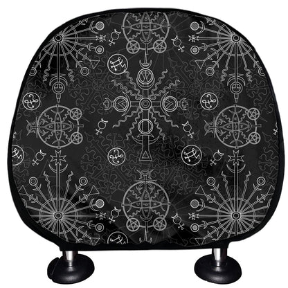 Black And White Wiccan Mystic Print Car Headrest Covers