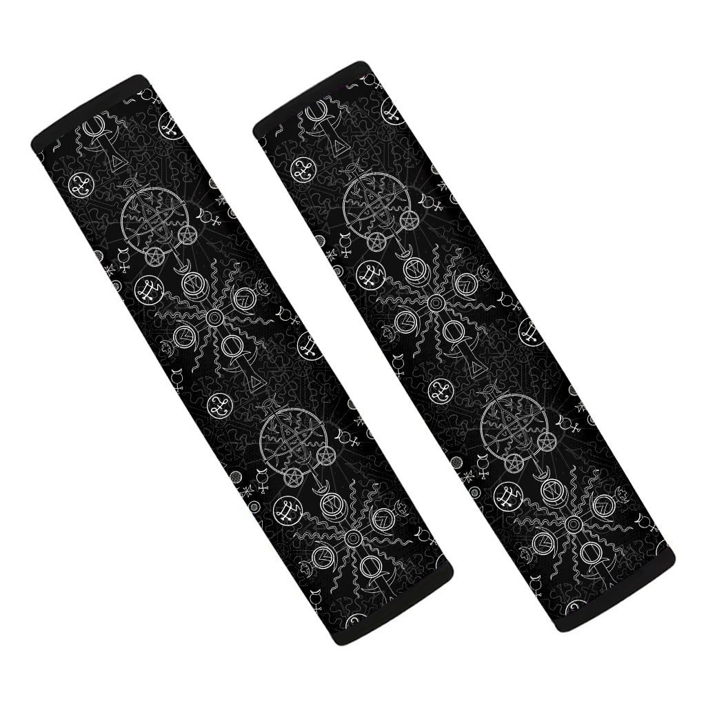 Black And White Wiccan Mystic Print Car Seat Belt Covers