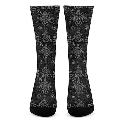 Black And White Wiccan Mystic Print Crew Socks