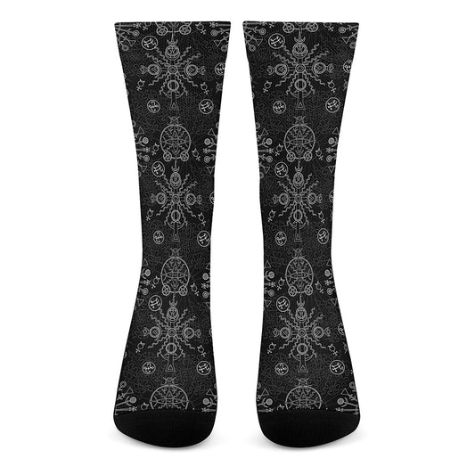 Black And White Wiccan Mystic Print Crew Socks