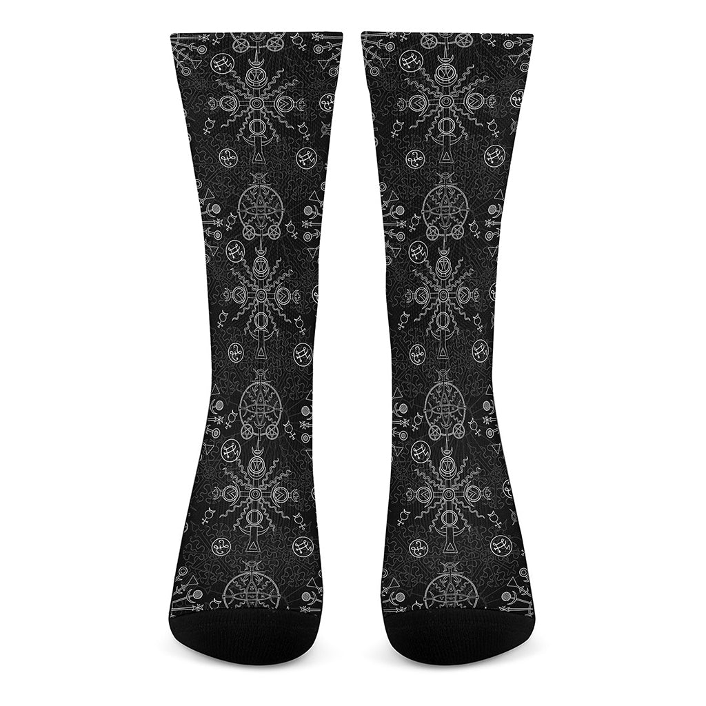 Black And White Wiccan Mystic Print Crew Socks