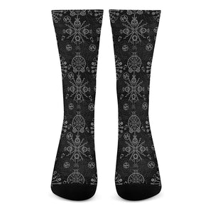 Black And White Wiccan Mystic Print Crew Socks