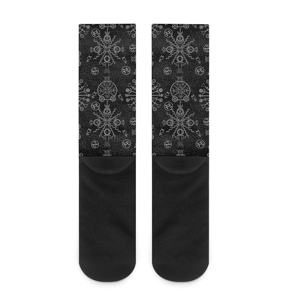 Black And White Wiccan Mystic Print Crew Socks