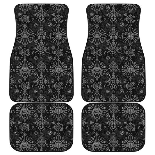 Black And White Wiccan Mystic Print Front and Back Car Floor Mats