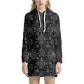 Black And White Wiccan Mystic Print Pullover Hoodie Dress