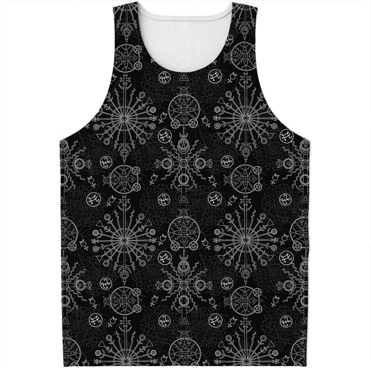 Black And White Wiccan Mystic Print Men's Tank Top