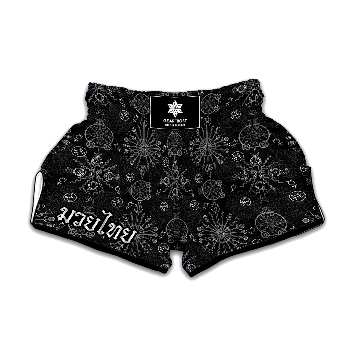 Black And White Wiccan Mystic Print Muay Thai Boxing Shorts