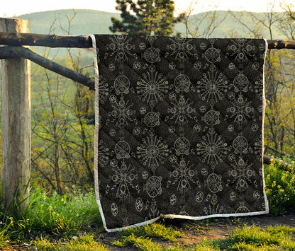 Black And White Wiccan Mystic Print Quilt