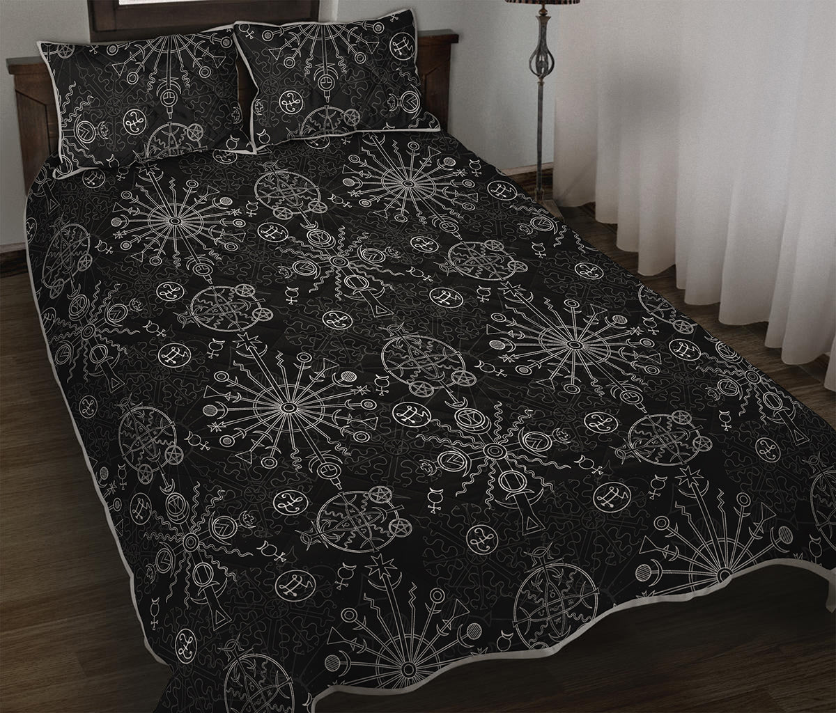 Black And White Wiccan Mystic Print Quilt Bed Set