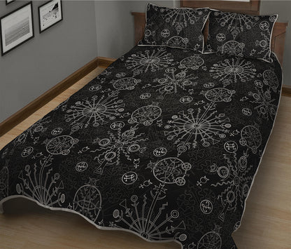 Black And White Wiccan Mystic Print Quilt Bed Set