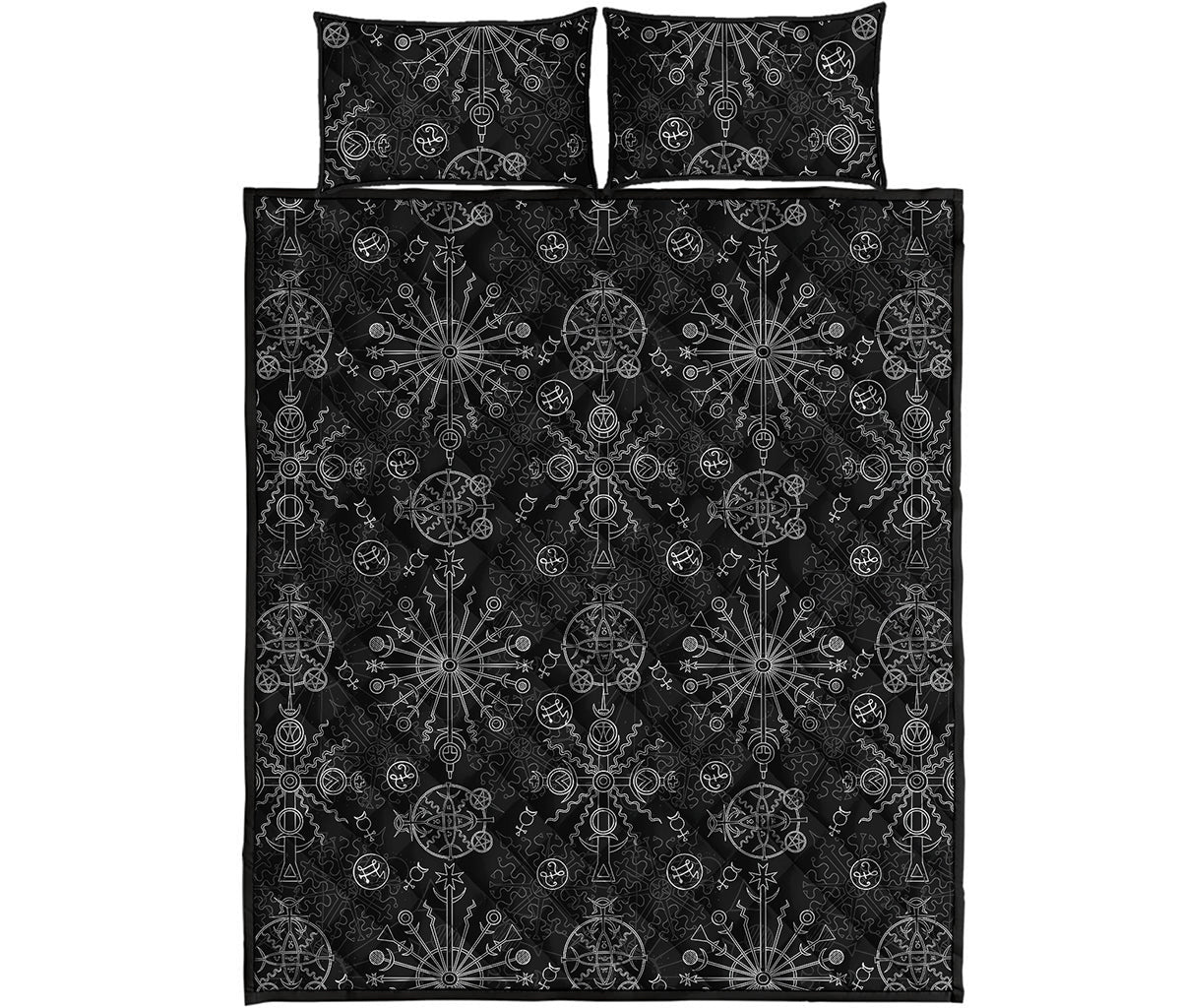 Black And White Wiccan Mystic Print Quilt Bed Set