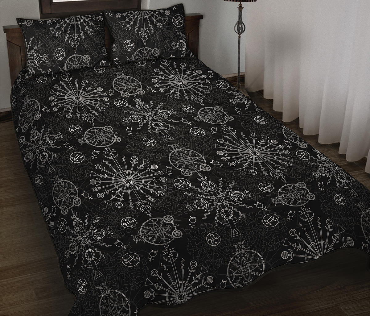 Black And White Wiccan Mystic Print Quilt Bed Set