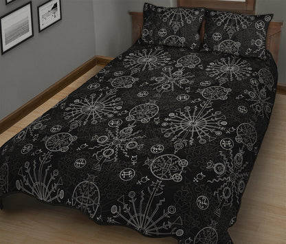 Black And White Wiccan Mystic Print Quilt Bed Set