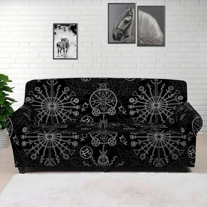 Black And White Wiccan Mystic Print Sofa Cover