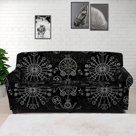 Black And White Wiccan Mystic Print Sofa Cover
