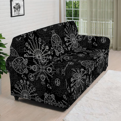 Black And White Wiccan Mystic Print Sofa Cover