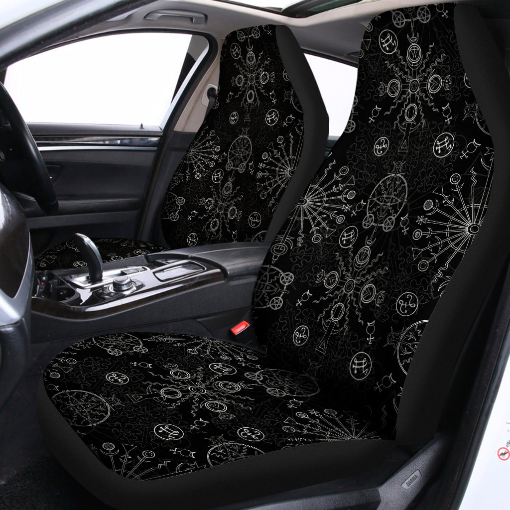 Black And White Wiccan Mystic Print Universal Fit Car Seat Covers