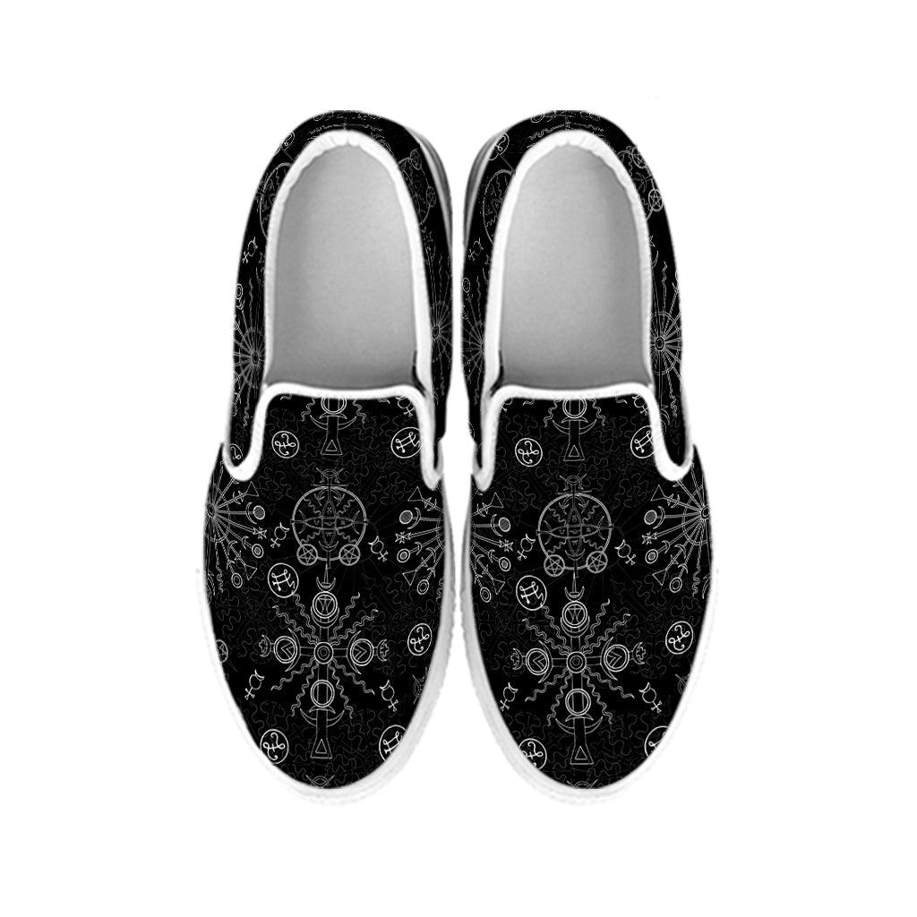 Black And White Wiccan Mystic Print White Slip On Shoes