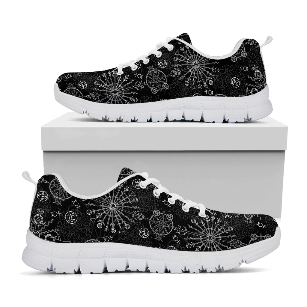 Black And White Wiccan Mystic Print White Sneakers