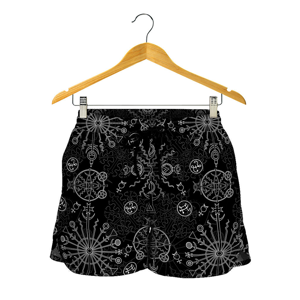 Black And White Wiccan Mystic Print Women's Shorts