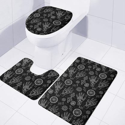 Black And White Wiccan Palmistry Print 3 Piece Bath Mat Set