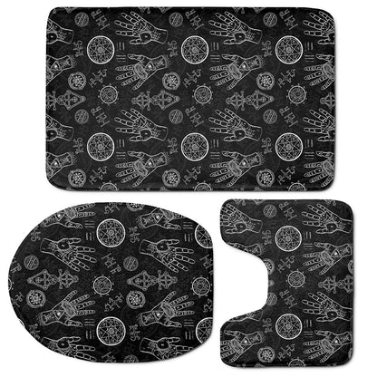 Black And White Wiccan Palmistry Print 3 Piece Bath Mat Set