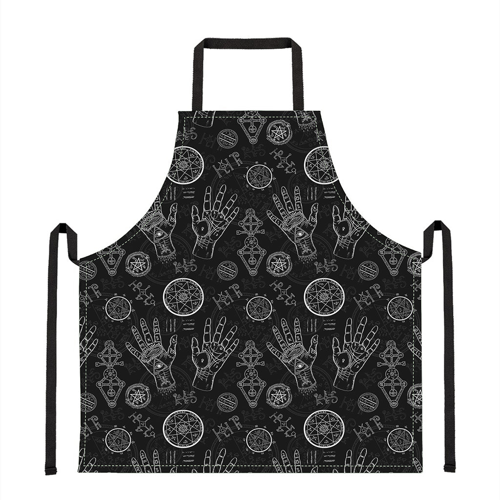 Black And White Wiccan Palmistry Print Apron