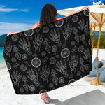 Black And White Wiccan Palmistry Print Beach Sarong Wrap