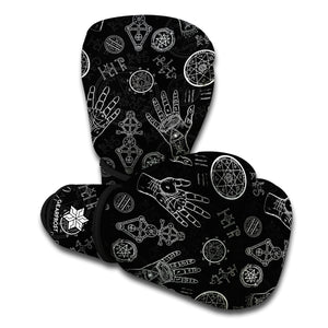 Black And White Wiccan Palmistry Print Boxing Gloves