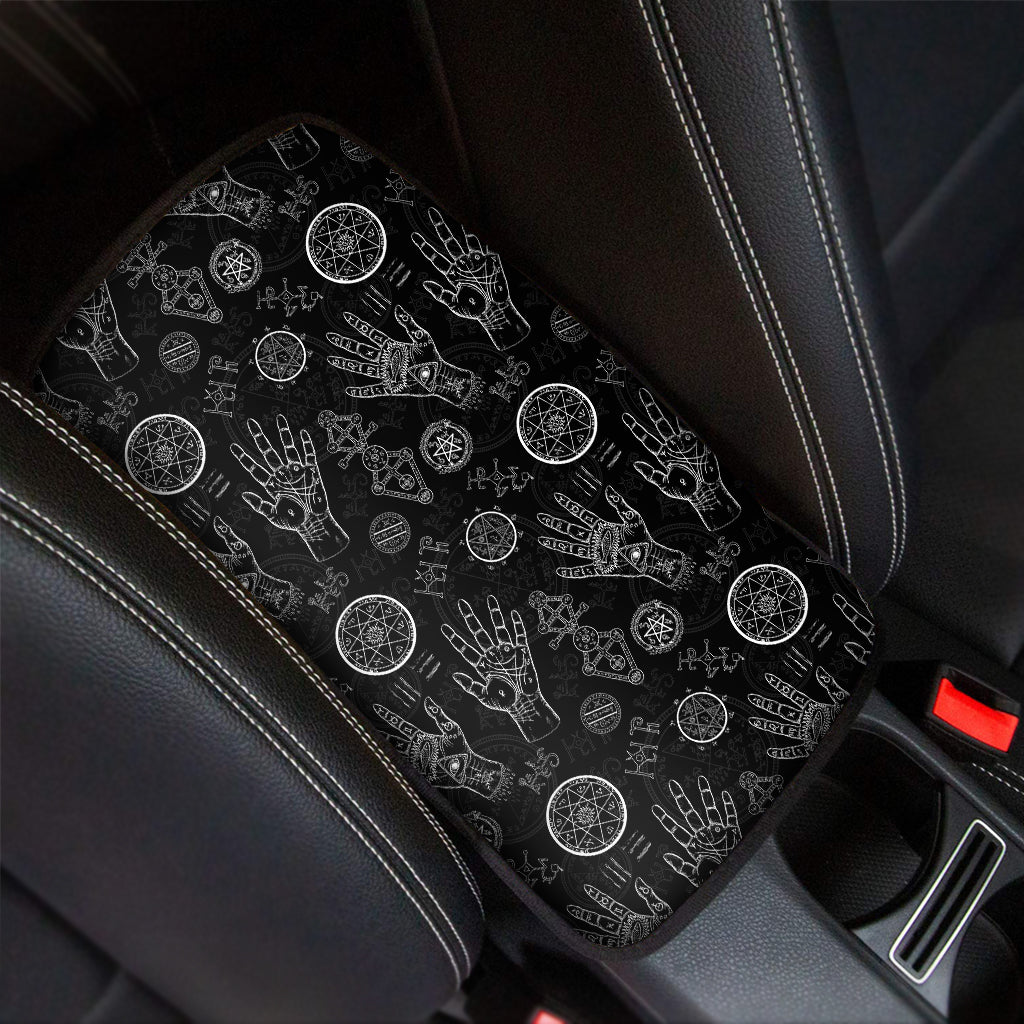 Black And White Wiccan Palmistry Print Car Center Console Cover