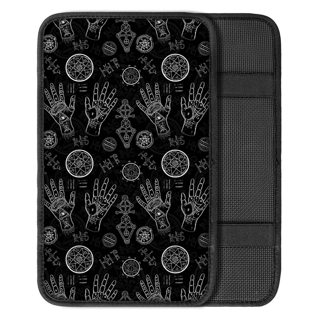 Black And White Wiccan Palmistry Print Car Center Console Cover