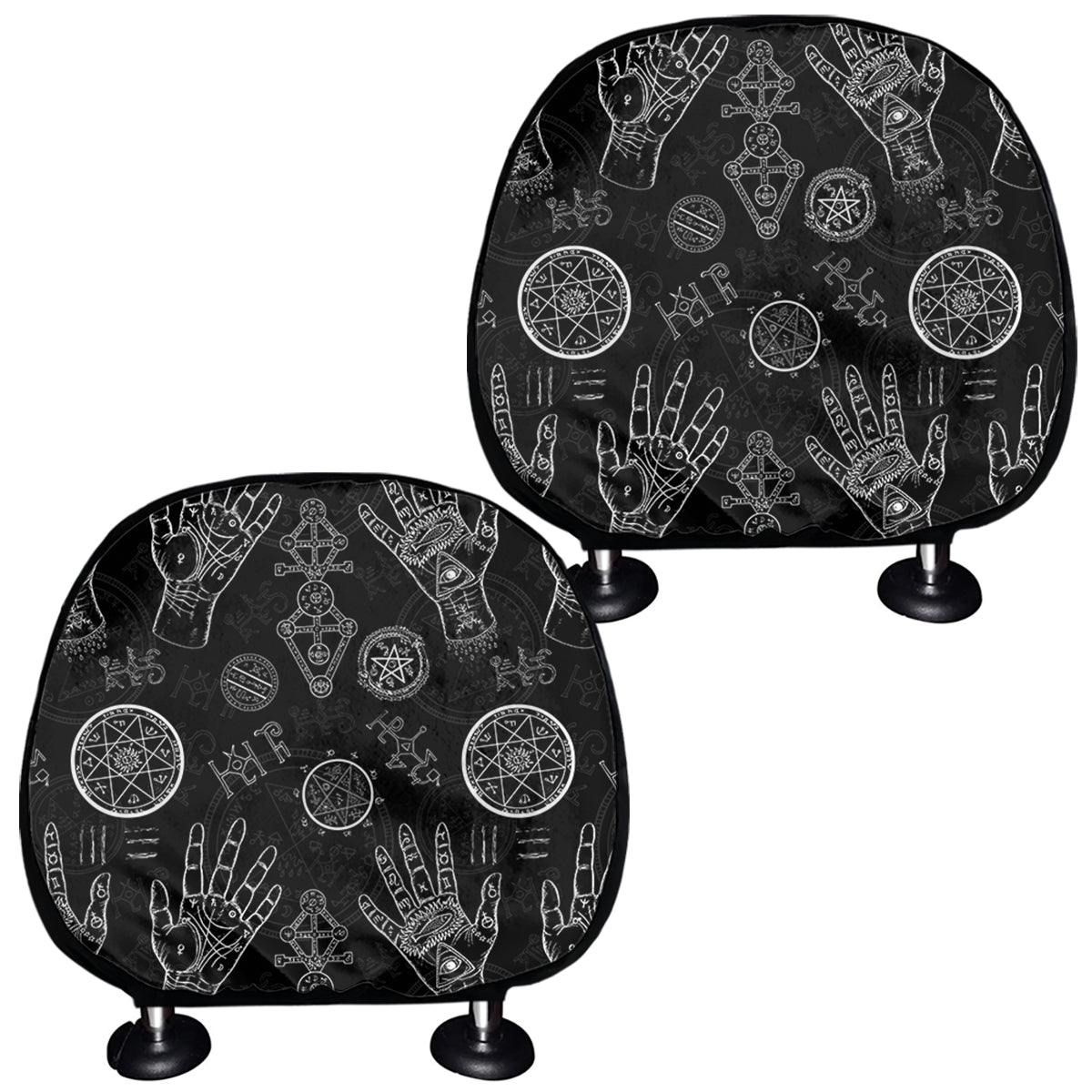 Black And White Wiccan Palmistry Print Car Headrest Covers