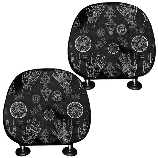 Black And White Wiccan Palmistry Print Car Headrest Covers