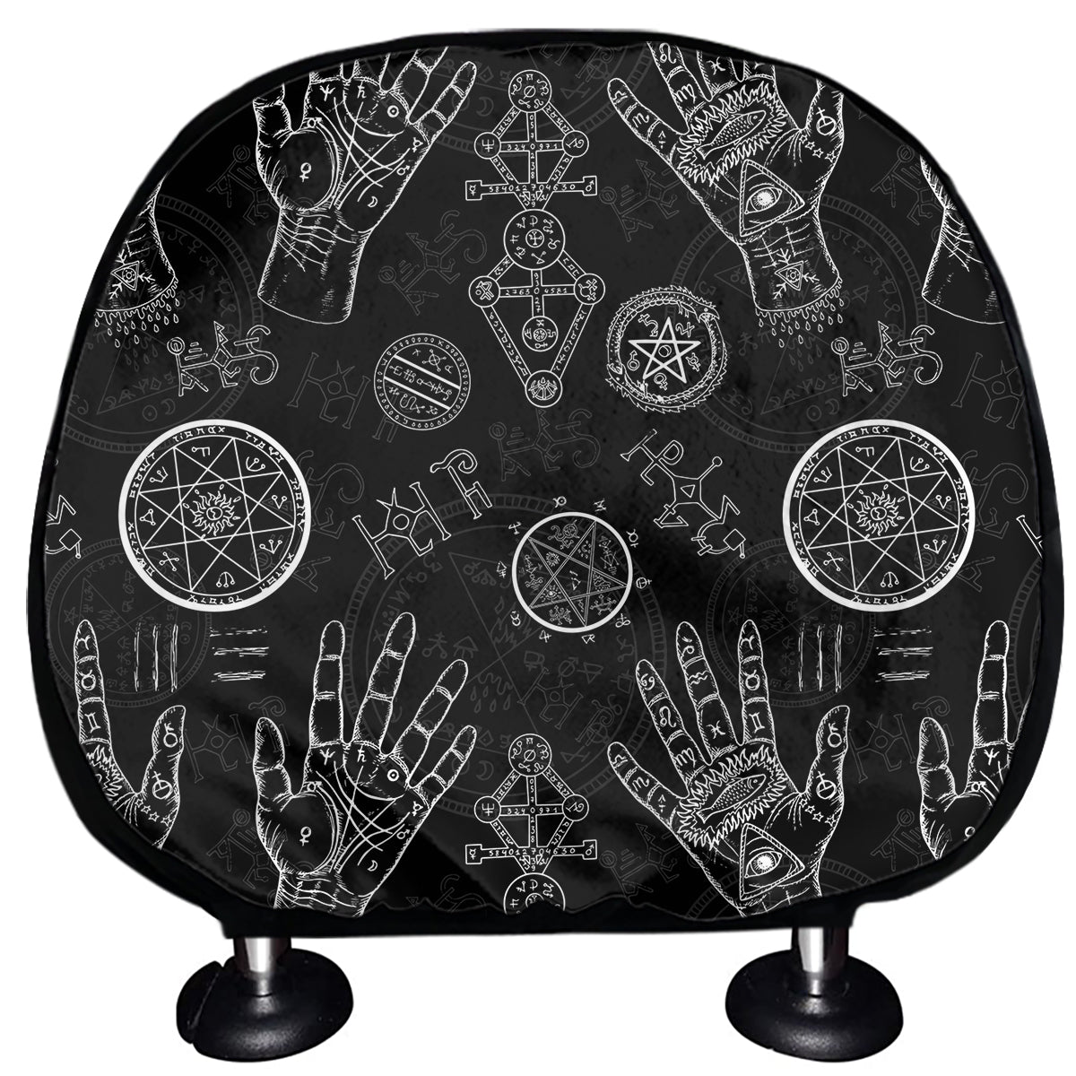 Black And White Wiccan Palmistry Print Car Headrest Covers