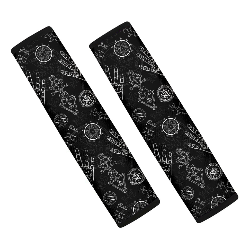 Black And White Wiccan Palmistry Print Car Seat Belt Covers