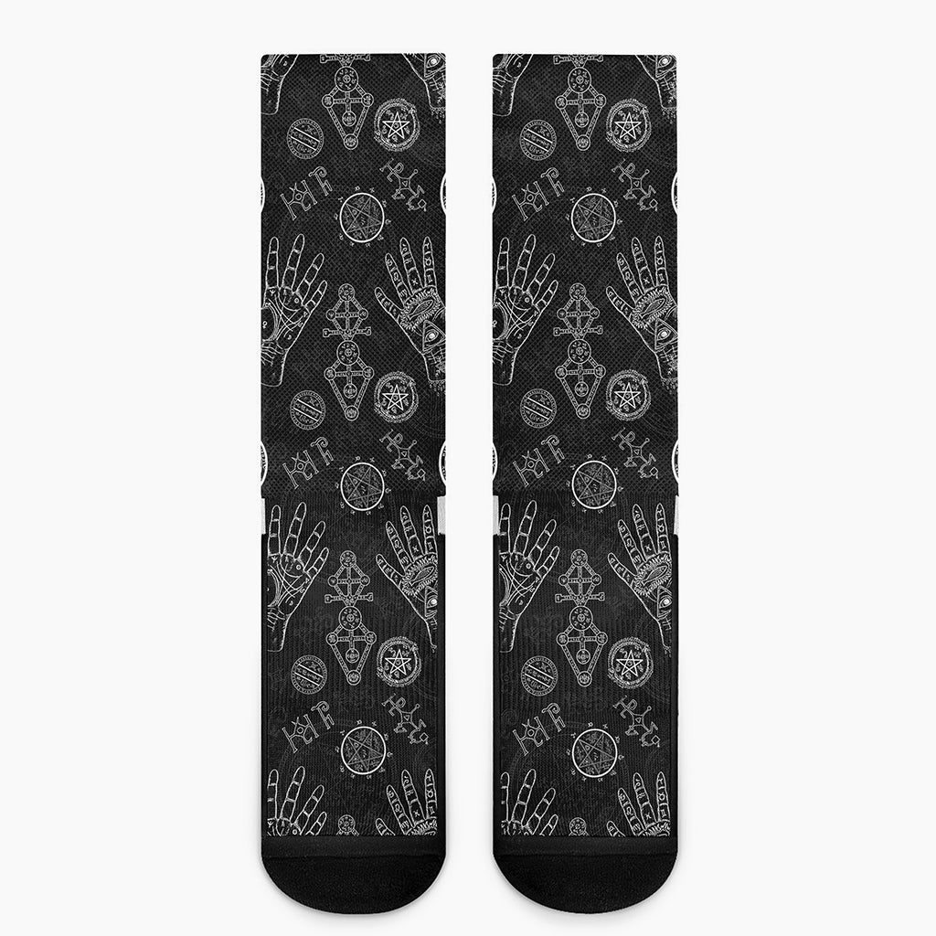 Black And White Wiccan Palmistry Print Crew Socks