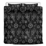 Black And White Wiccan Palmistry Print Duvet Cover Bedding Set