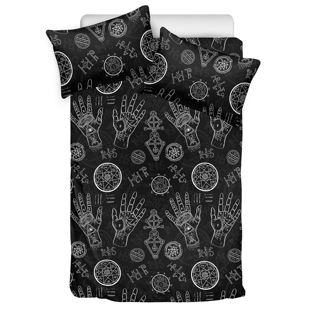 Black And White Wiccan Palmistry Print Duvet Cover Bedding Set