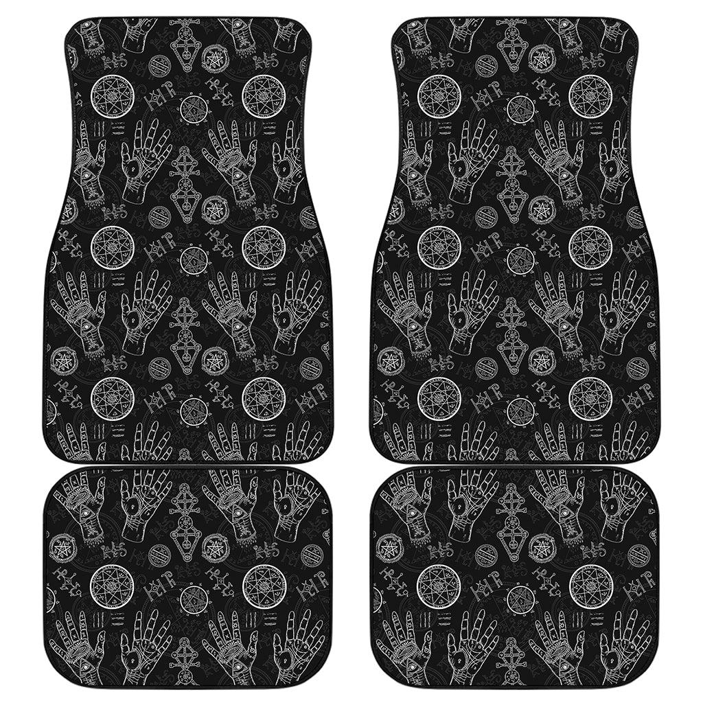 Black And White Wiccan Palmistry Print Front and Back Car Floor Mats