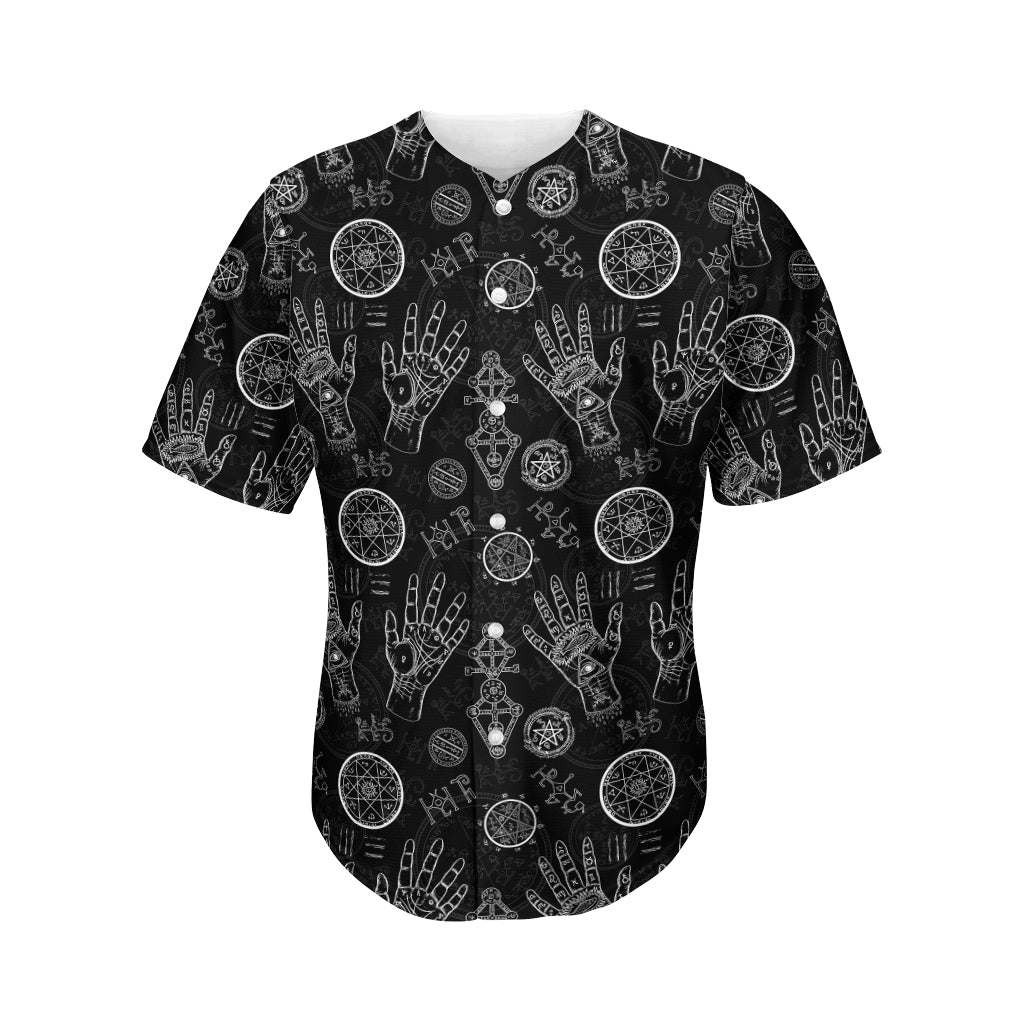 Black And White Wiccan Palmistry Print Men's Baseball Jersey