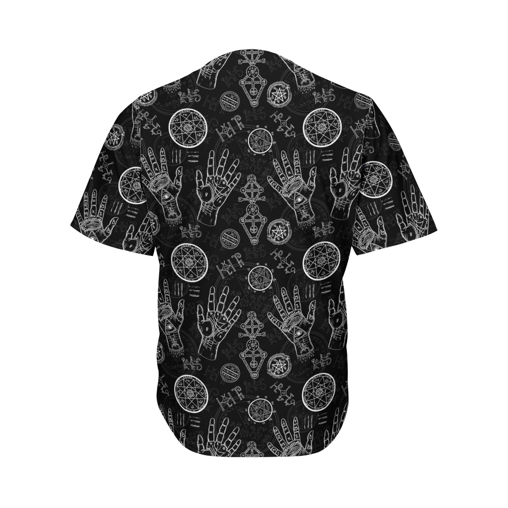 Black And White Wiccan Palmistry Print Men's Baseball Jersey