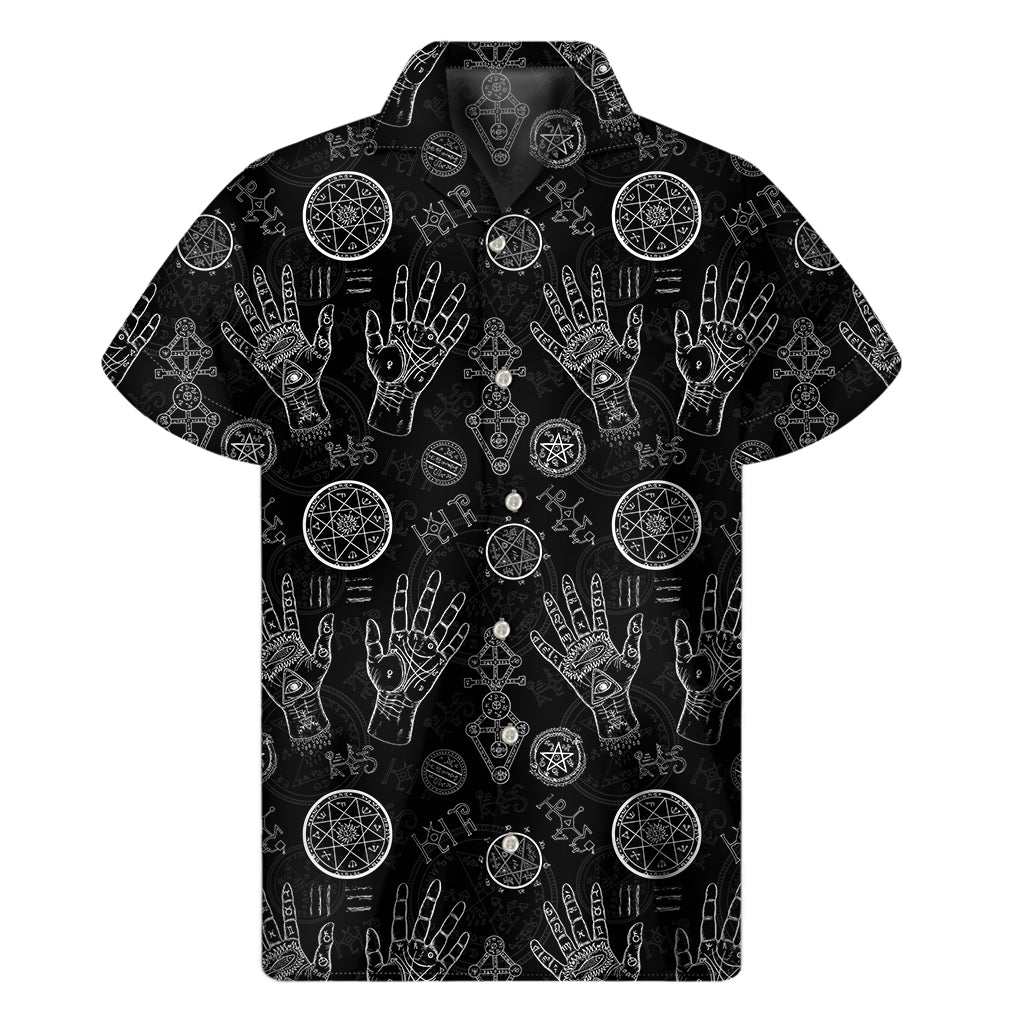 Black And White Wiccan Palmistry Print Men's Short Sleeve Shirt