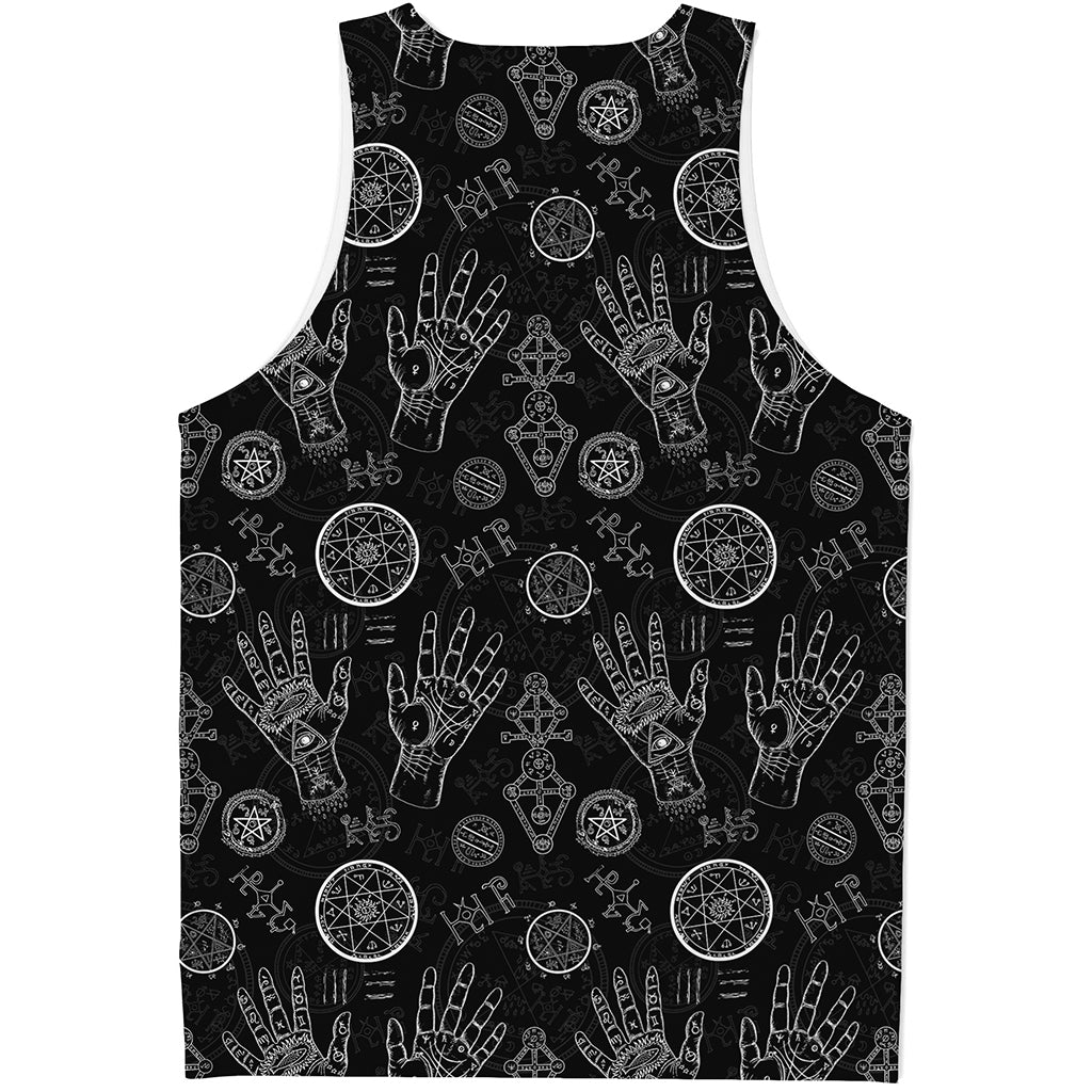 Black And White Wiccan Palmistry Print Men's Tank Top