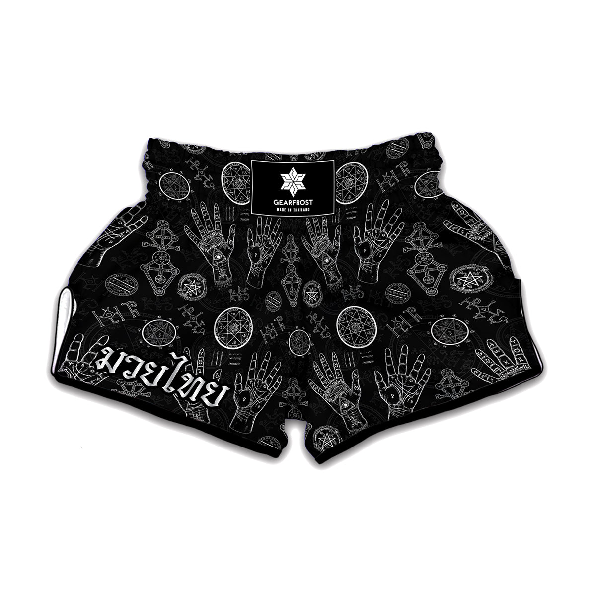 Black And White Wiccan Palmistry Print Muay Thai Boxing Shorts