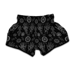 Black And White Wiccan Palmistry Print Muay Thai Boxing Shorts