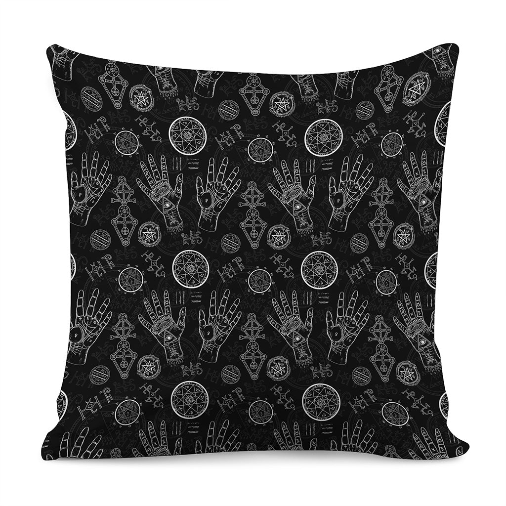 Black And White Wiccan Palmistry Print Pillow Cover