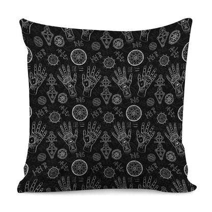 Black And White Wiccan Palmistry Print Pillow Cover