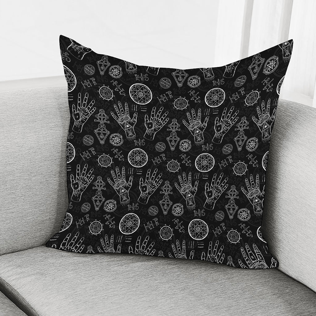 Black And White Wiccan Palmistry Print Pillow Cover